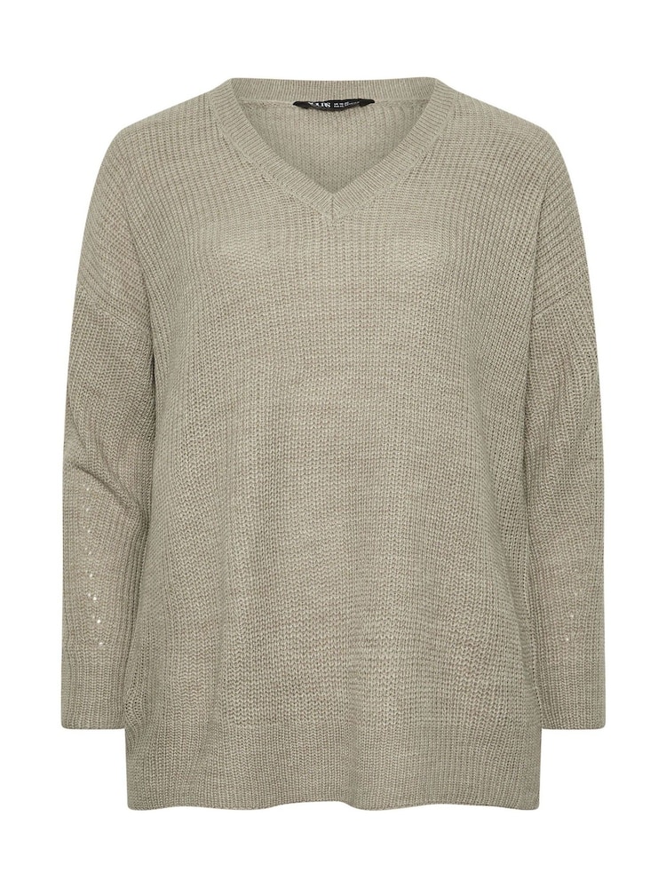 Yours Curve Natural Drop Shoulder V-Neck Jumper - Image 5 of 5