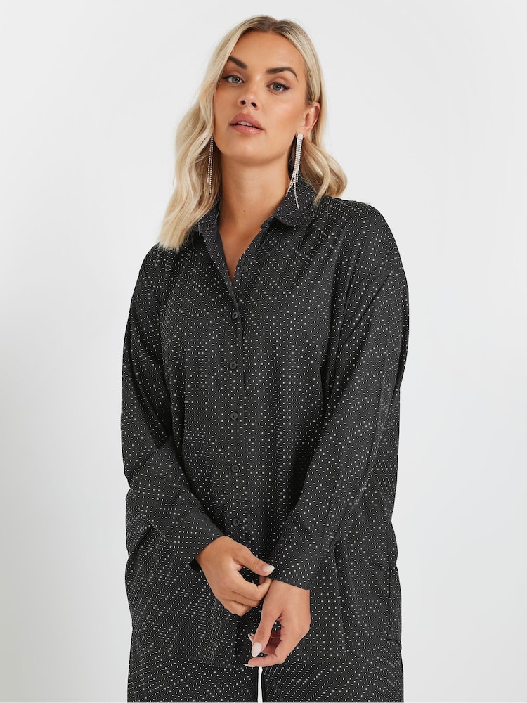 Yours Curve Black Glitter Co-Ord Shirt - Image 1 of 5