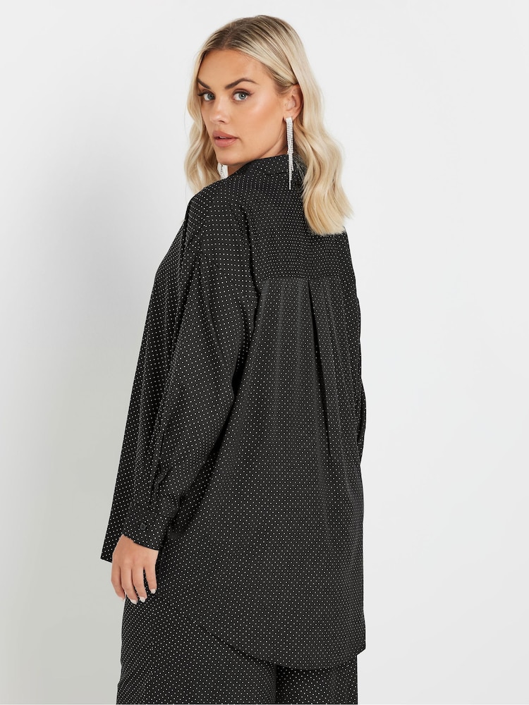 Yours Curve Black Glitter Co-Ord Shirt - Image 3 of 5