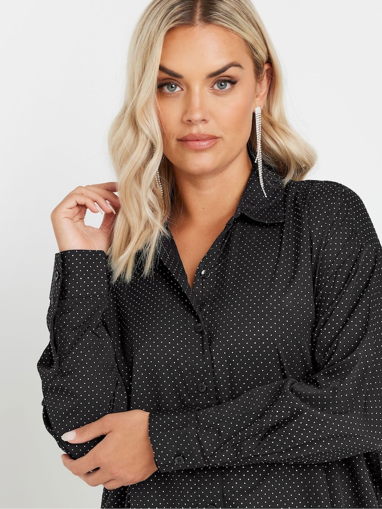 Yours Curve Black Glitter Co-Ord Shirt - Image 4 of 5