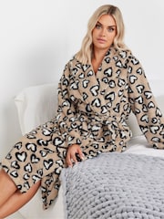 Yours Curve Natural Fluffy Leopard Heart Shawl Robe - Image 1 of 5