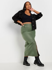 Yours Curve Green Coated Midaxi Front Slit Skirt - Image 2 of 6