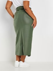 Yours Curve Green Coated Midaxi Front Slit Skirt - Image 3 of 6