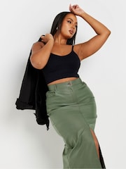 Yours Curve Green Coated Midaxi Front Slit Skirt - Image 4 of 6