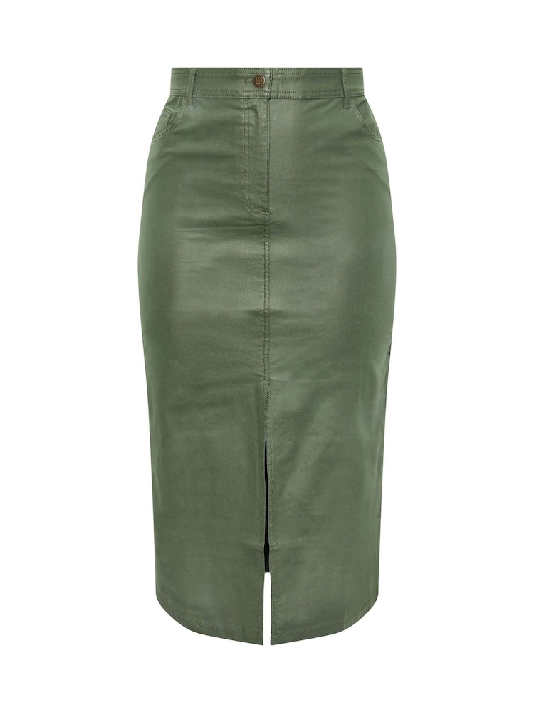 Yours Curve Green Coated Midaxi Front Slit Skirt - Image 6 of 6