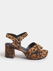 Yours Curve Brown Extra Wide Fit Leopard Print Cross-Over Strap Heels - Image 2 of 5