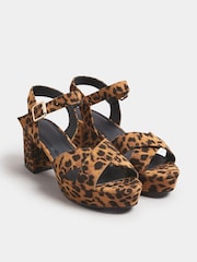 Yours Curve Brown Extra Wide Fit Leopard Print Cross-Over Strap Heels - Image 3 of 5