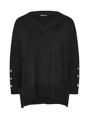 Yours Curve Black Button Sleeve Ribbed Jumper - Image 5 of 5