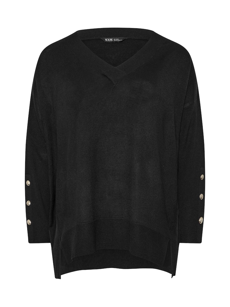 Yours Curve Black Button Sleeve Ribbed Jumper - Image 5 of 5