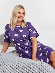 Yours Curve Purple 100% Cotton Double Heart Sleeptee Nighties - Image 1 of 5