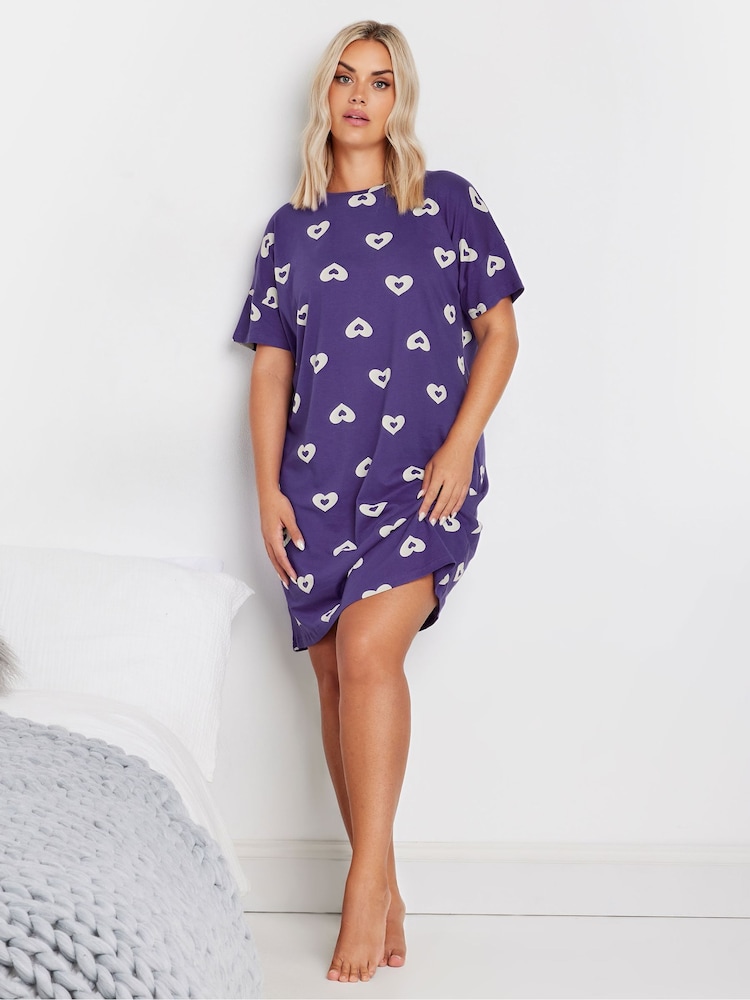 Yours Curve Purple 100% Cotton Double Heart Sleeptee Nighties - Image 2 of 5
