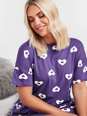 Yours Curve Purple 100% Cotton Double Heart Sleeptee Nighties - Image 4 of 5
