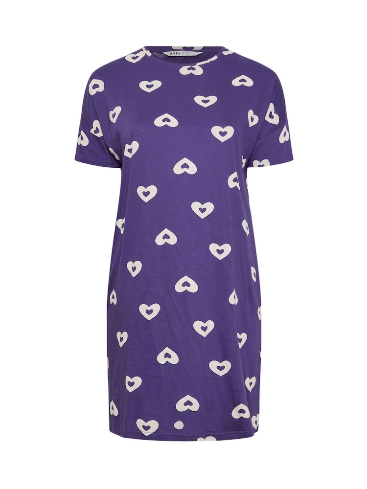 Yours Curve Purple 100% Cotton Double Heart Sleeptee Nighties - Image 5 of 5