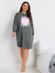 Yours Curve Grey Disco Diva Long Sleeve Nightdress - Image 2 of 5
