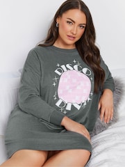 Yours Curve Grey Disco Diva Long Sleeve Nightdress - Image 4 of 5