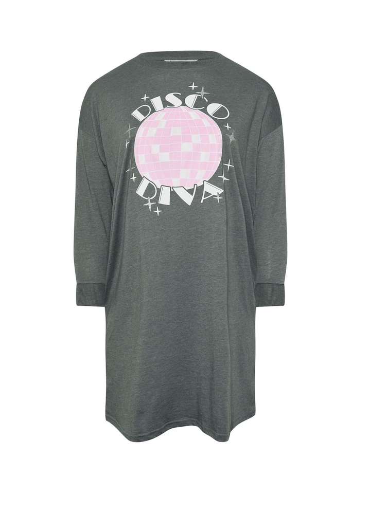 Yours Curve Grey Disco Diva Long Sleeve Nightdress - Image 5 of 5