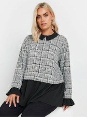 Yours Curve Black 2 In 1 Shirt Top - Image 1 of 6