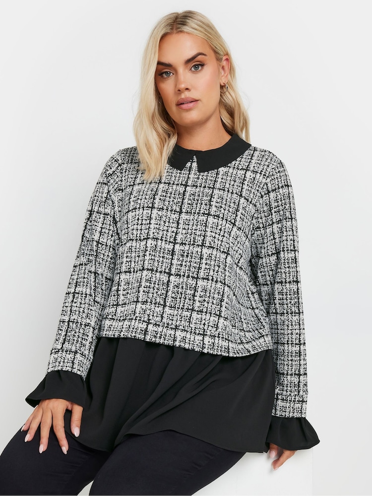Yours Curve Black 2 In 1 Shirt Top - Image 1 of 6