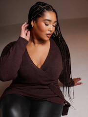 Yours Curve Purple Wrap Jumper - Image 1 of 5
