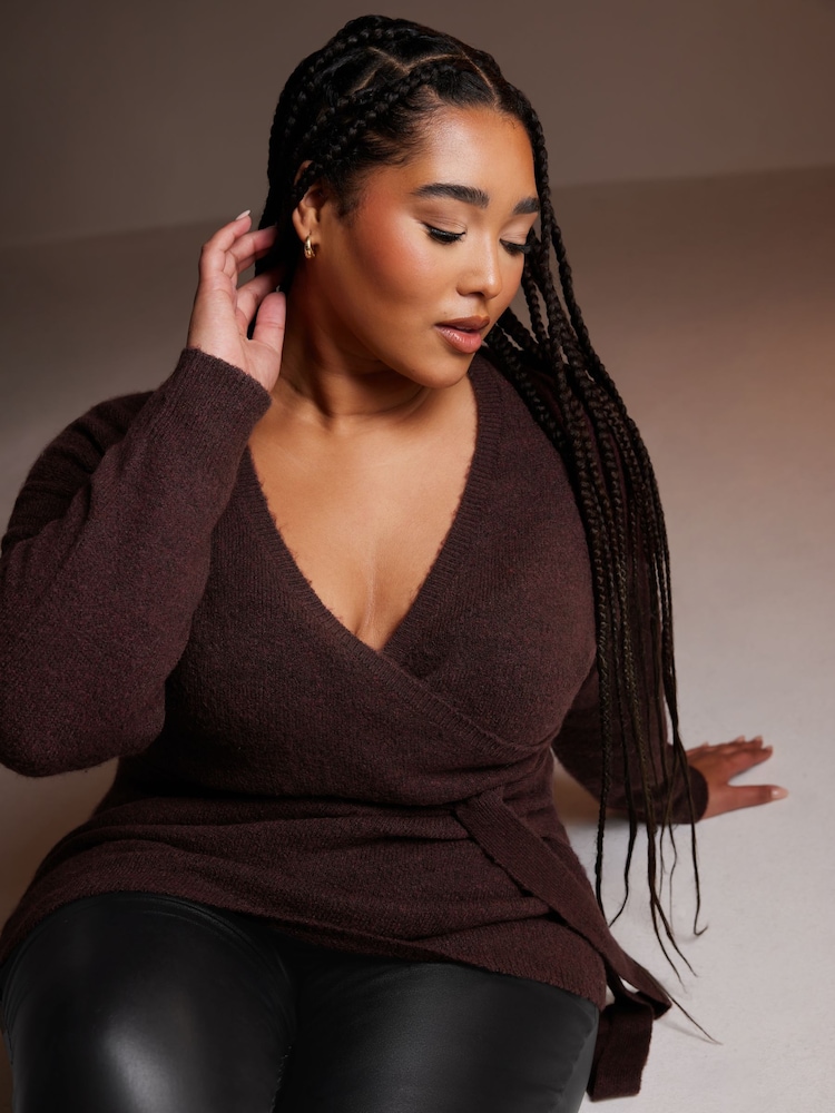 Yours Curve Purple Wrap Jumper - Image 1 of 5