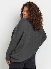 Yours Curve Grey Oversized Cable Knit Jumper - Image 3 of 5