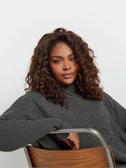 Yours Curve Grey Oversized Cable Knit Jumper - Image 4 of 5