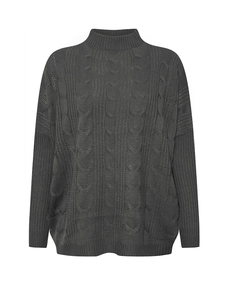 Yours Curve Grey Oversized Cable Knit Jumper - Image 5 of 5
