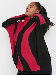 Yours Curve Red Oversized Colourblock Swirl Jumper - Image 1 of 5