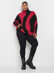 Yours Curve Red Oversized Colourblock Swirl Jumper - Image 2 of 5