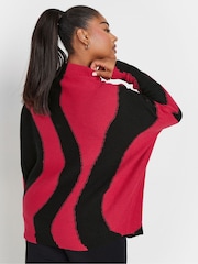 Yours Curve Red Oversized Colourblock Swirl Jumper - Image 3 of 5