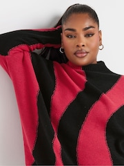 Yours Curve Red Oversized Colourblock Swirl Jumper - Image 4 of 5