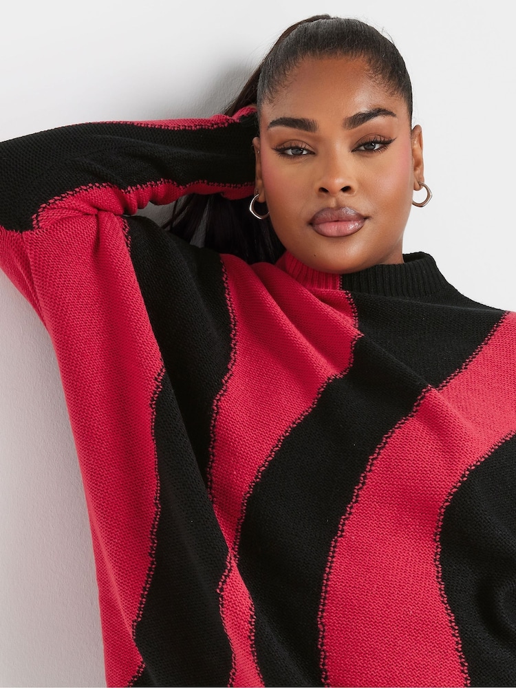 Yours Curve Red Oversized Colourblock Swirl Jumper - Image 4 of 5