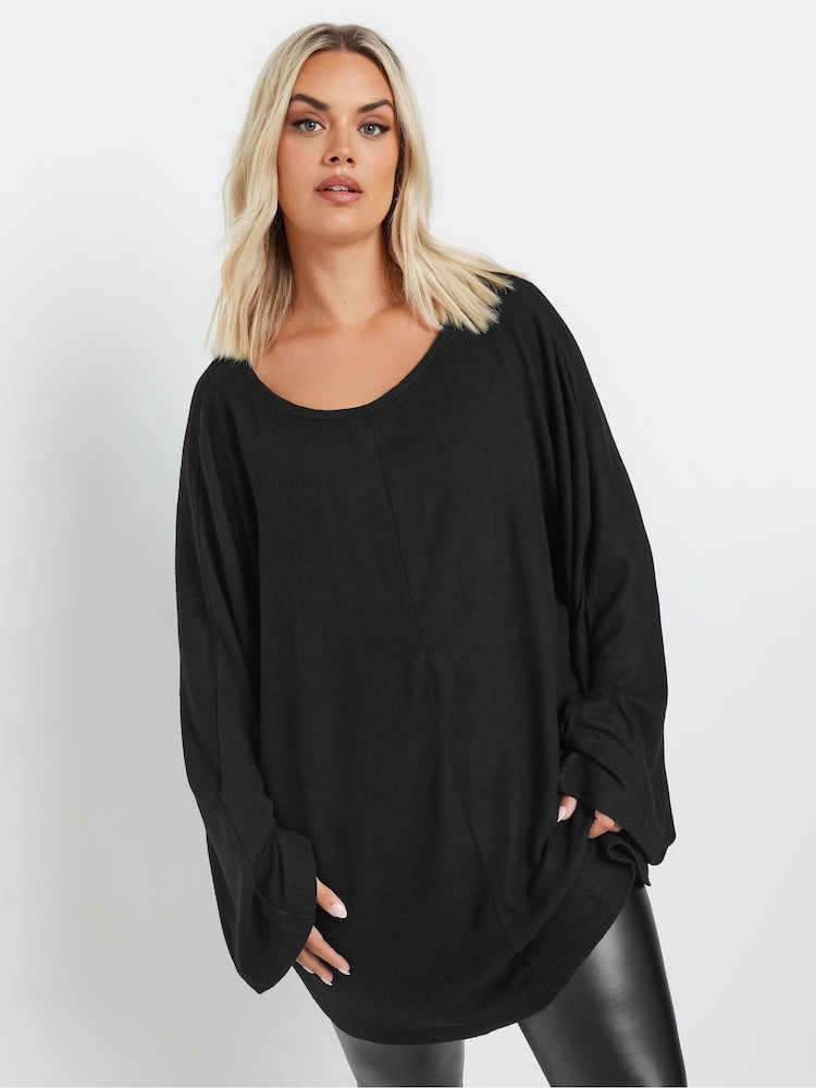 Yours Curve Black Batwing Sleeve Soft Touch Jumper - Image 1 of 5
