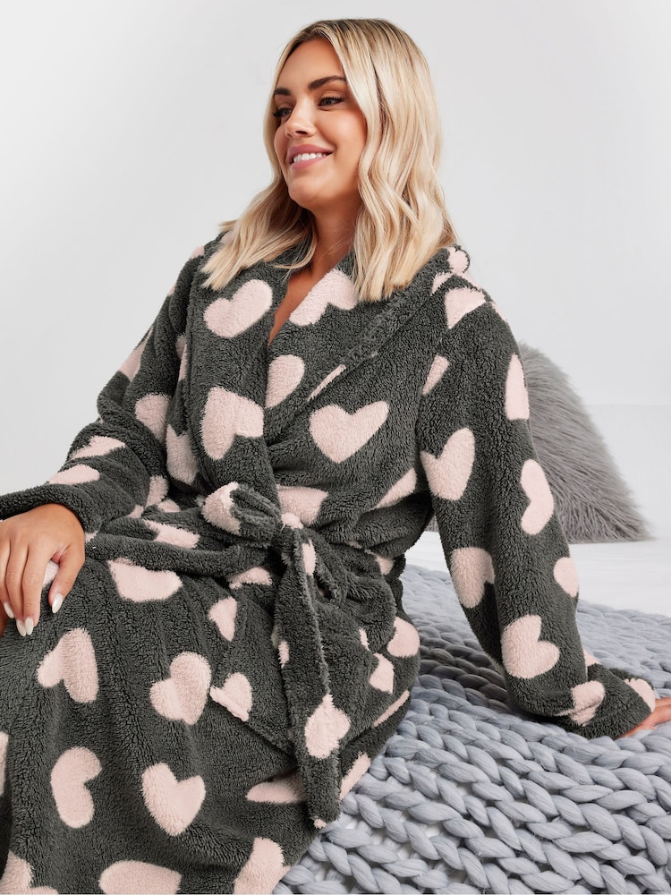Yours Curve Fluffy Heart Shawl Collar Robe - Imagen 2 de 5