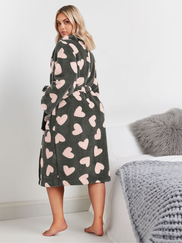 Yours Curve Grey Fluffy Heart Shawl Collar Robe - Image 3 of 5