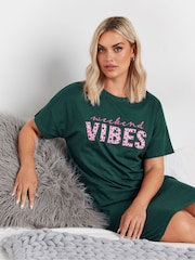 Yours Curve Green 100% Cotton Weekend Vibes Sleeptee Nighties - Image 2 of 5