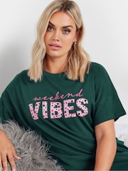 Yours Curve Green 100% Cotton Weekend Vibes Sleeptee Nighties - Image 4 of 5