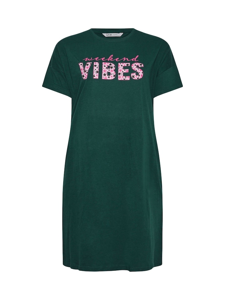 Yours Curve Green 100% Cotton Weekend Vibes Sleeptee Nighties - Image 5 of 5