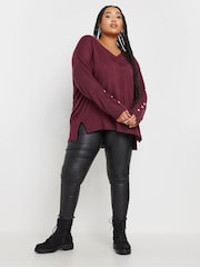 Yours Curve Red Button Sleeve Ribbed Jumper - Image 3 of 6