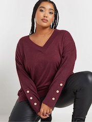 Yours Curve Red Button Sleeve Ribbed Jumper - Image 5 of 6