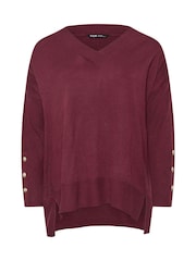 Yours Curve Red Button Sleeve Ribbed Jumper - Image 6 of 6
