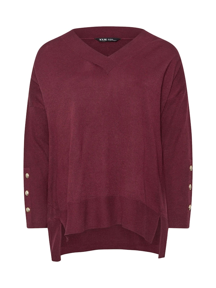 Yours Curve Red Button Sleeve Ribbed Jumper - Image 6 of 6