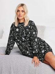 Yours Curve Black Cosmic Dotty Long Sleeve 100% Cotton Nightdress - Image 2 of 5