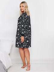 Yours Curve Black Cosmic Dotty Long Sleeve 100% Cotton Nightdress - Image 3 of 5