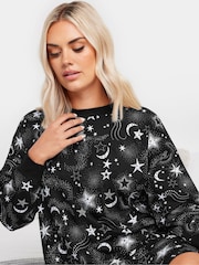 Yours Curve Black Cosmic Dotty Long Sleeve 100% Cotton Nightdress - Image 4 of 5