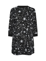 Yours Curve Black Cosmic Dotty Long Sleeve 100% Cotton Nightdress - Image 5 of 5