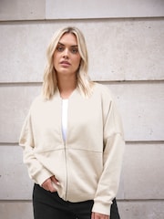 Yours Curve Brown Oversized Sweat Bomber Jacket - Image 1 of 5