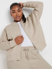 Yours Curve Brown Oversized Sweat Bomber Jacket - Image 2 of 5