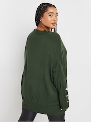 Yours Curve Green Button Sleeve Ribbed Jumper - Image 3 of 5