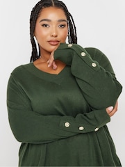 Yours Curve Green Button Sleeve Ribbed Jumper - Image 4 of 5